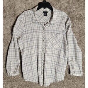 Calvin Klein Jeans Women's Long Sleeve Gray/White Plaid Button Down Size XL